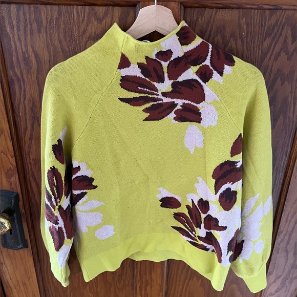Anthropologie Beatriz Mock Neck Floral Sweater in Chartreuse size S VGC - Picture 13 of 15
